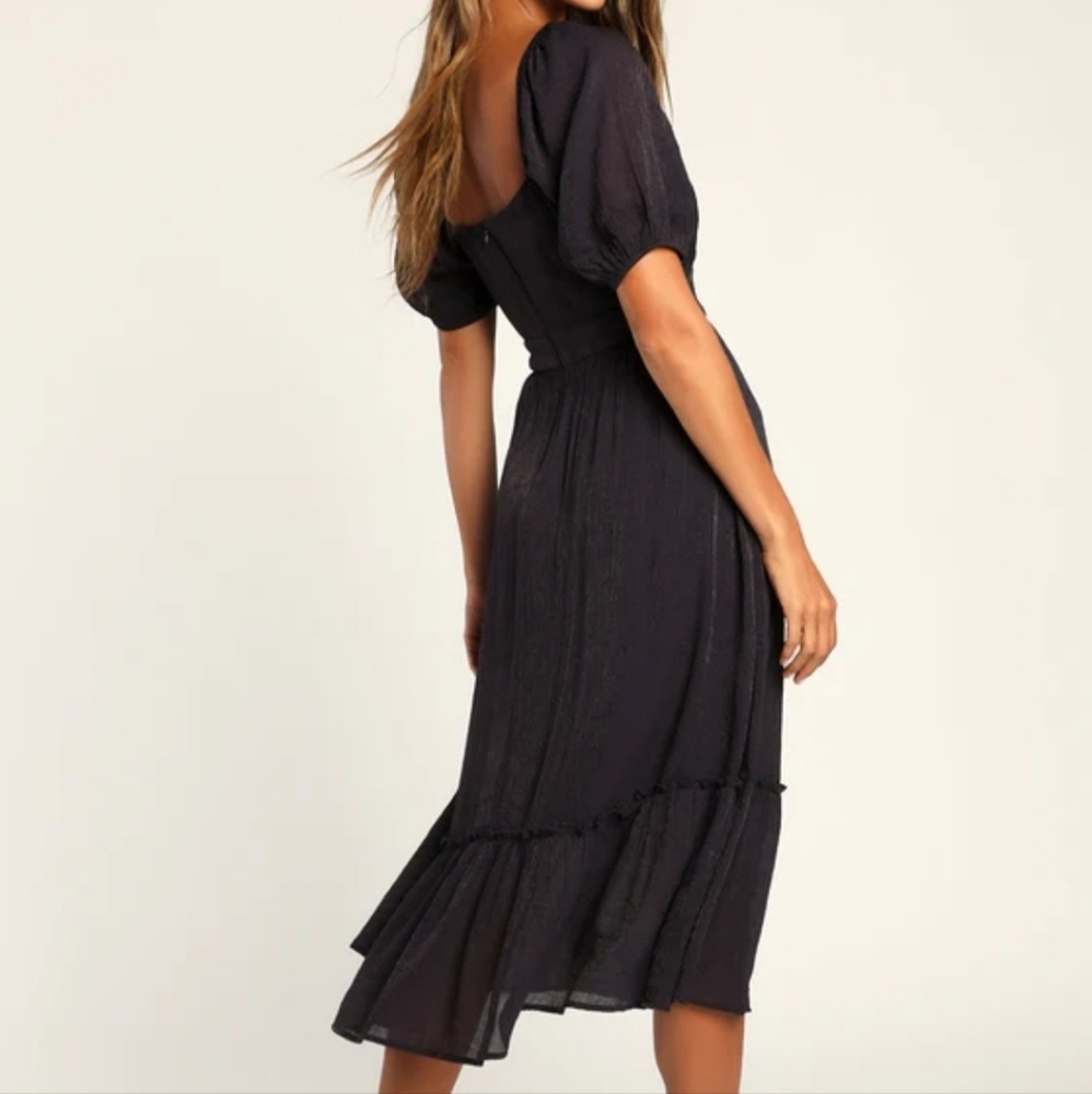 Lulus Simply A Sensation Navy Blue Puff Sleeve Midi Dress - Picture 10 of 12